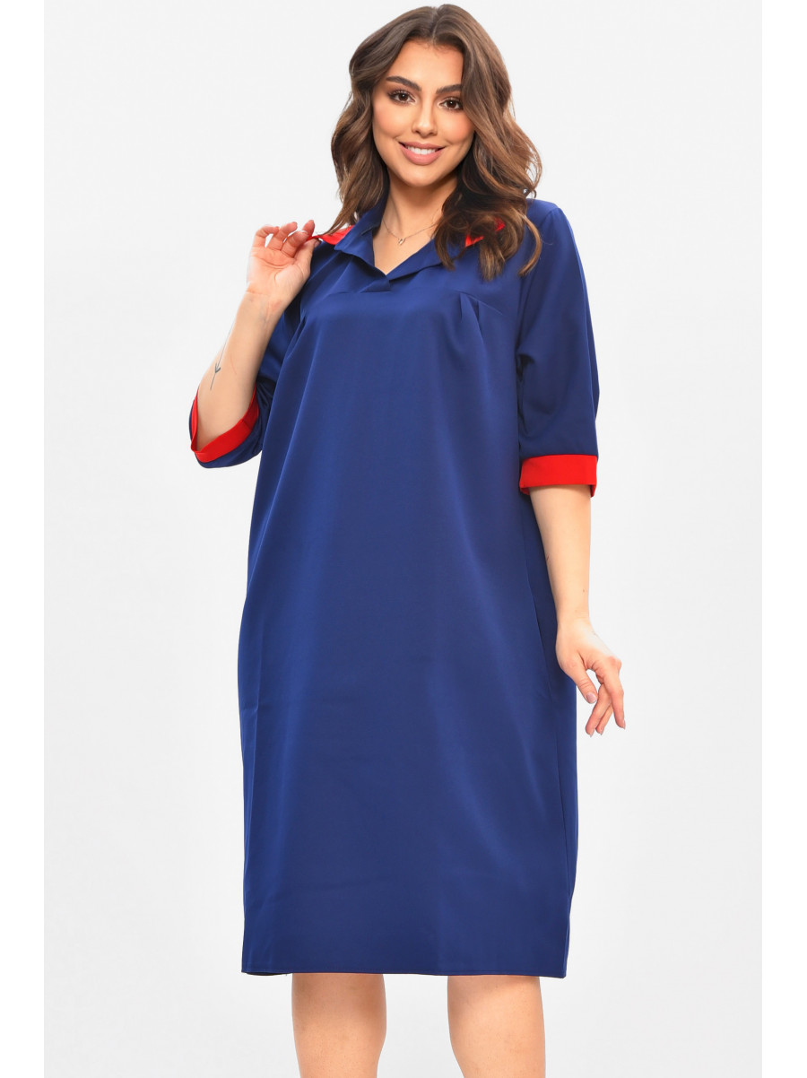 Сукня жіноча однотонна напівбатальна темно-синього кольору 8272 208187C