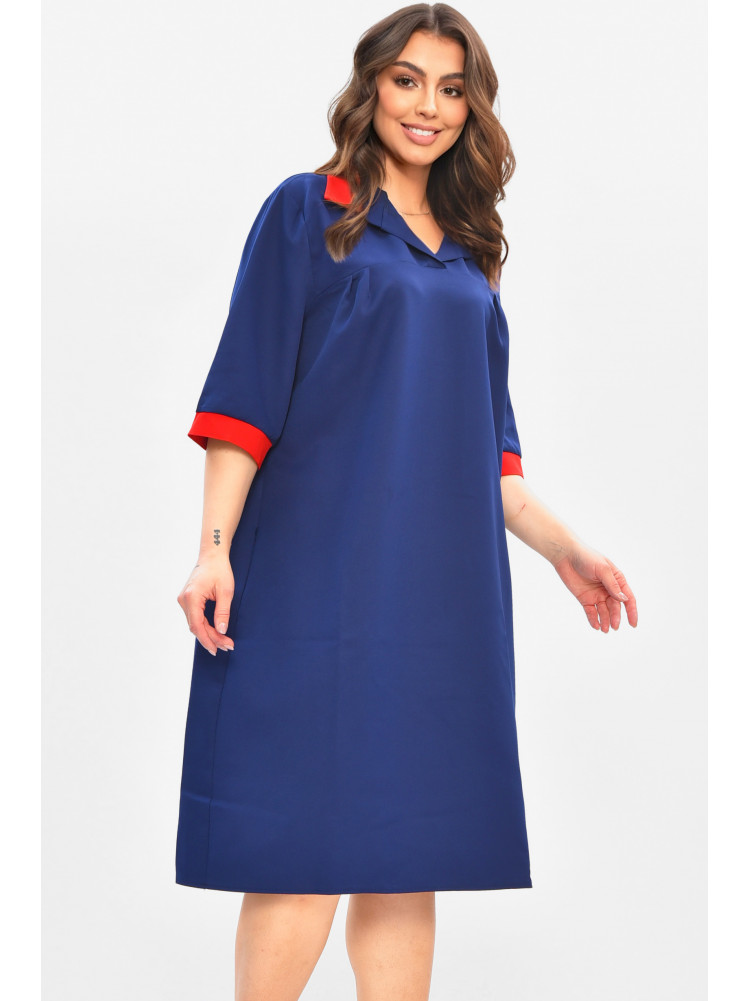 Сукня жіноча однотонна напівбатальна темно-синього кольору 8272 208187C