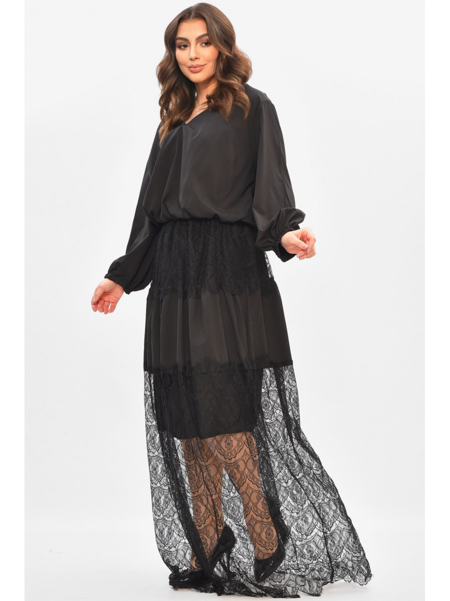 Сукня жіноча однотонна напівбатальна чорного кольору 8348 208190C