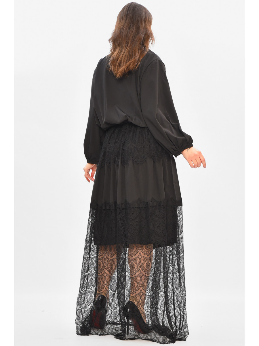 Сукня жіноча однотонна напівбатальна чорного кольору 8348 208190C