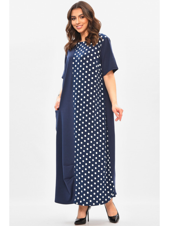 Сукня жіноча однотонна напівбатальна темно-синього кольору 8317 208192C