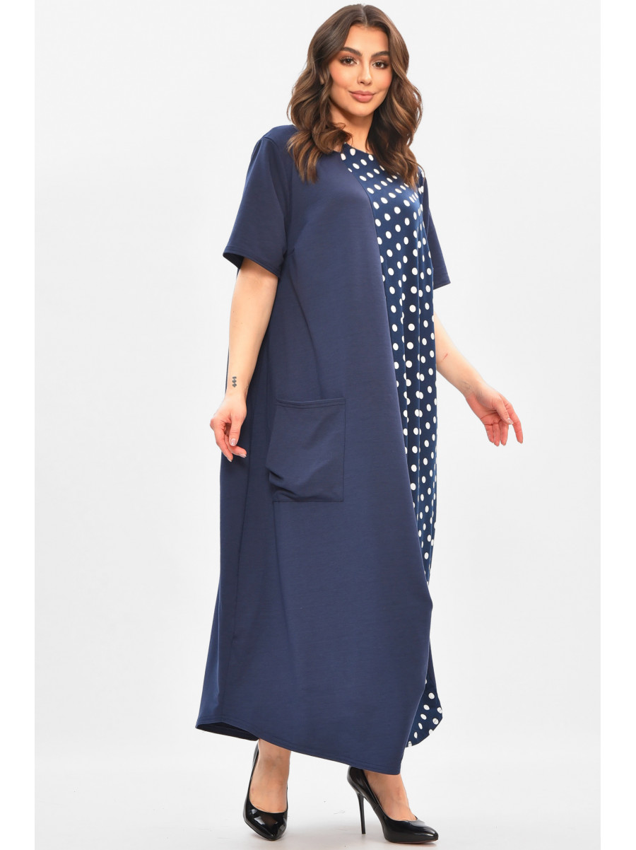 Сукня жіноча однотонна напівбатальна темно-синього кольору 8317 208192C