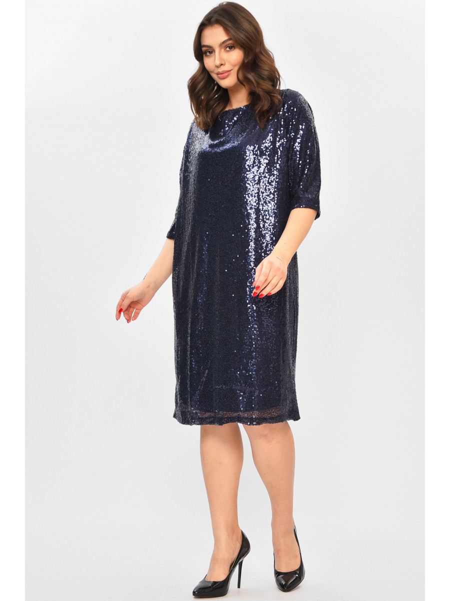 Сукня жіноча однотонна темно-синього кольору з паєтками 8282 208197C