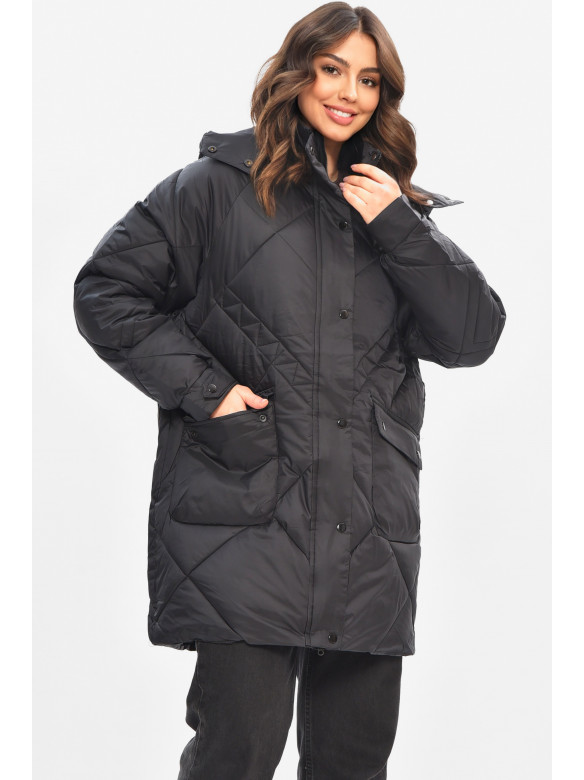 Куртка жіноча демісезонна напівбатальна чорного кольору 2022-50 208199C