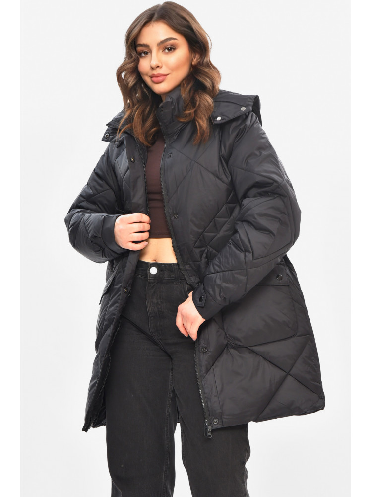 Куртка жіноча демісезонна напівбатальна чорного кольору 2022-50 208199C