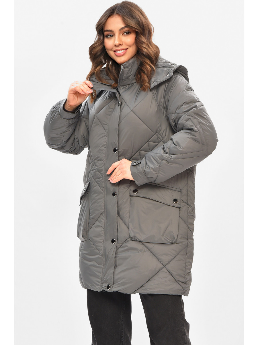 Куртка жіноча демісезонна напівбатальна сірого кольору 2022-50 208200C
