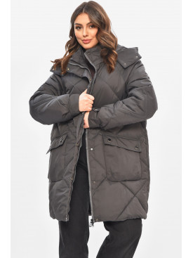 Куртка жіноча демісезонна напівбатальна темно-сірого кольору 2022-50 208201C Куртка жіноча демісезонна напівбатальна темно-сірого кольору 2022-50 208201C