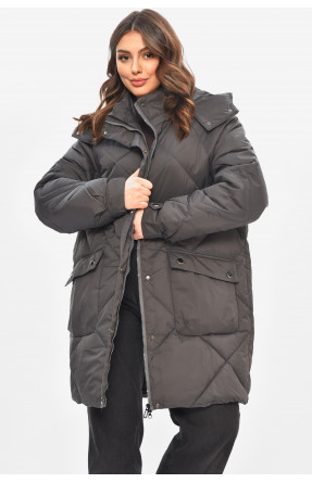 Куртка жіноча демісезонна напівбатальна темно-сірого кольору 2022-50 208201C