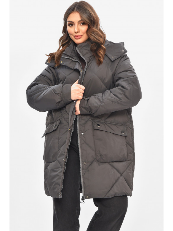 Куртка жіноча демісезонна напівбатальна темно-сірого кольору 2022-50 208201C