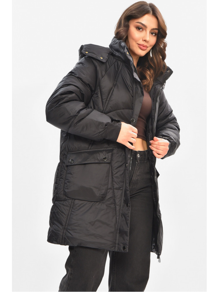 Куртка жіноча демісезонна напівбатальна чорного кольору 22-51 208203C