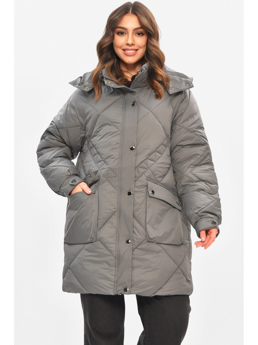 Куртка жіноча демісезонна напівбатальна темно-сірого кольору Уцінка 2022-50 208204C