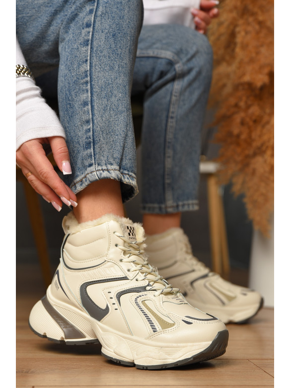 Кросівки жіночі світло-бежевого кольору на хутрі К908 208208C