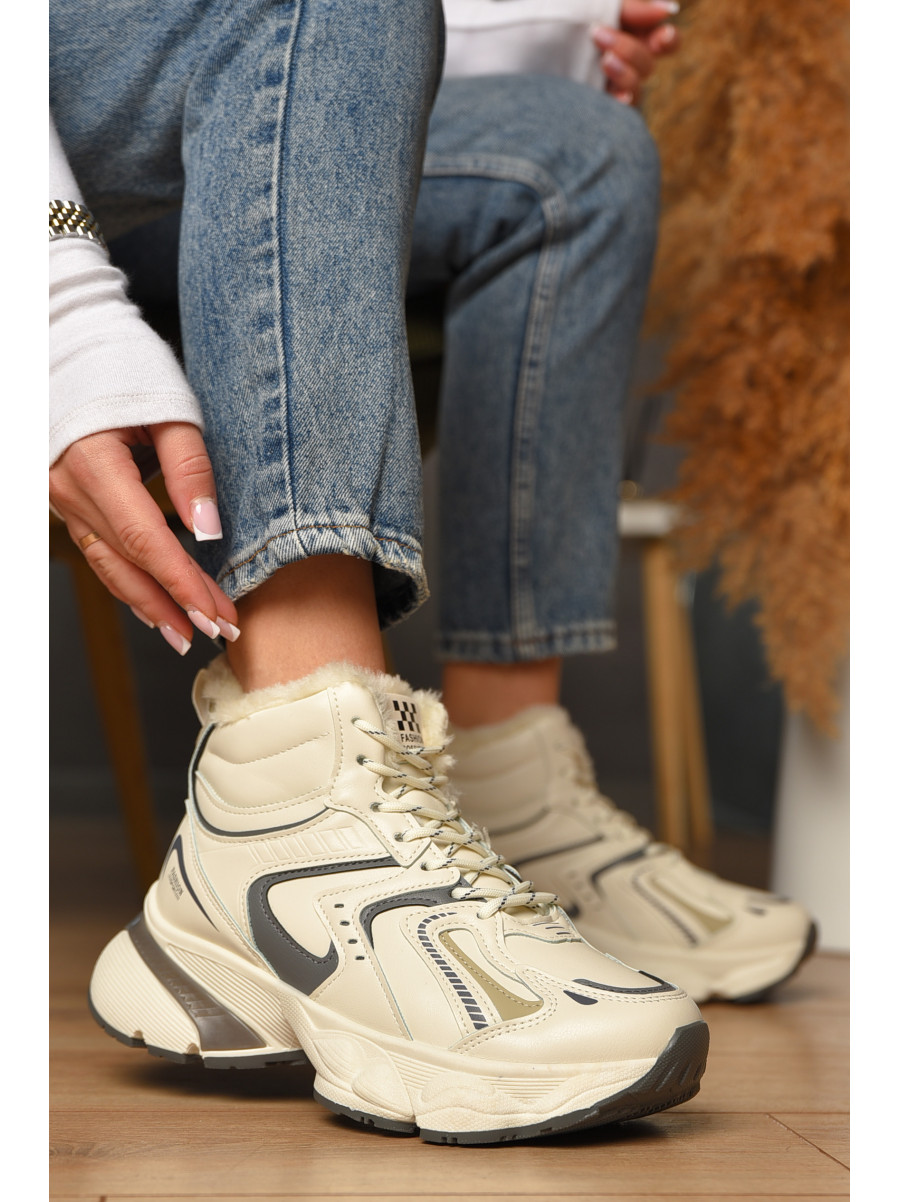 Кросівки жіночі світло-бежевого кольору на хутрі К908 208208C