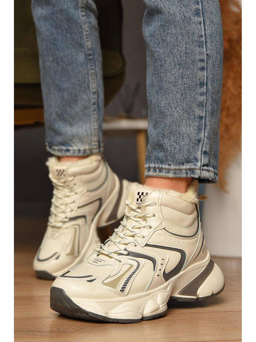 Кросівки жіночі світло-бежевого кольору на хутрі К908 208208C