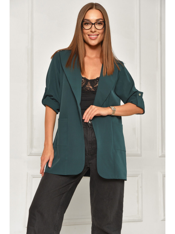 Пиджак женский однотонный тёмно-зеленого цвета 208209C