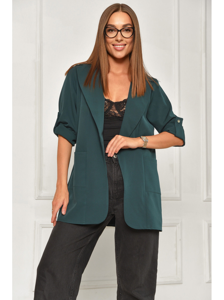 Пиджак женский однотонный тёмно-зеленого цвета 208209C