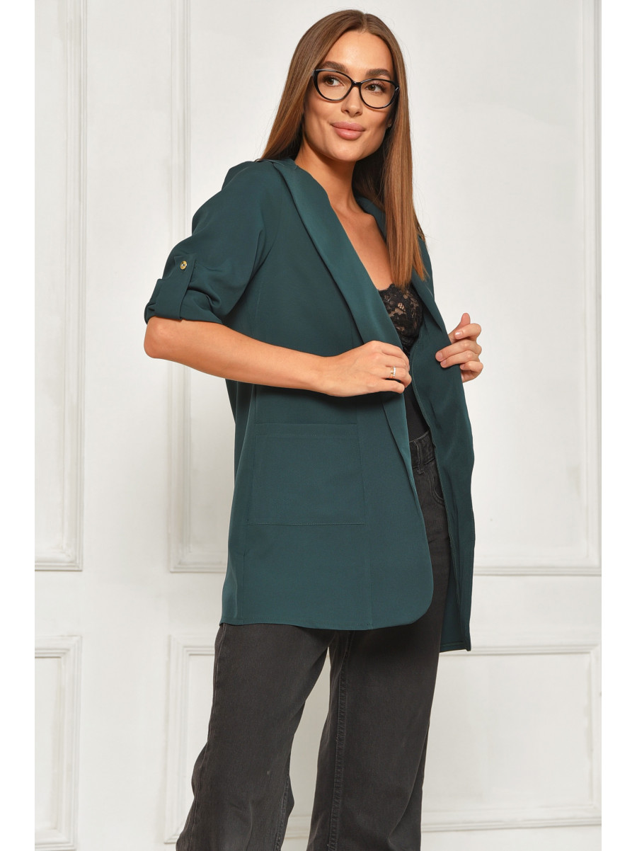 Пиджак женский однотонный тёмно-зеленого цвета 208209C
