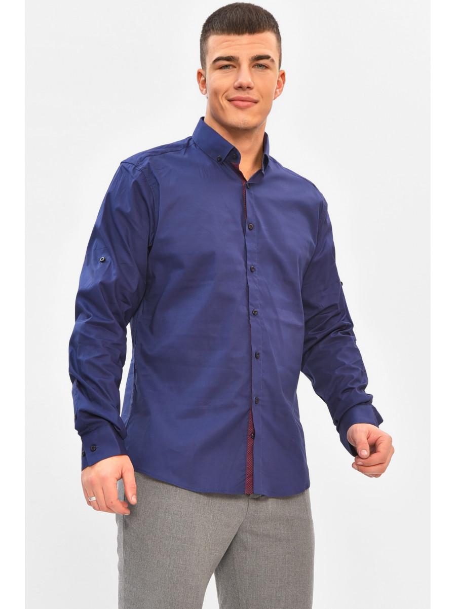 Сорочка чоловіча однотонна темно-синього кольору SDK7397S 208212C