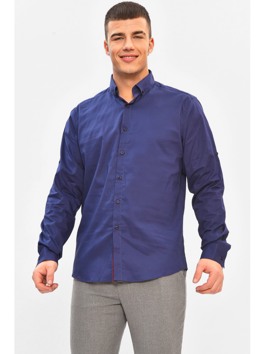 Сорочка чоловіча однотонна темно-синього кольору SDK7397S 208212C