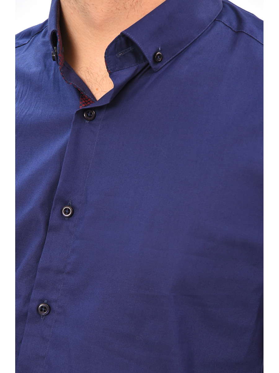 Сорочка чоловіча однотонна темно-синього кольору SDK7397S 208212C