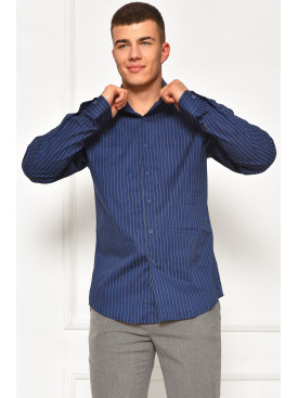 Рубашка мужская однотонная тёмно-синего цвета с принтом SDK7407S 208216C Рубашка мужская однотонная тёмно-синего цвета с принтом SDK7407S 208216C