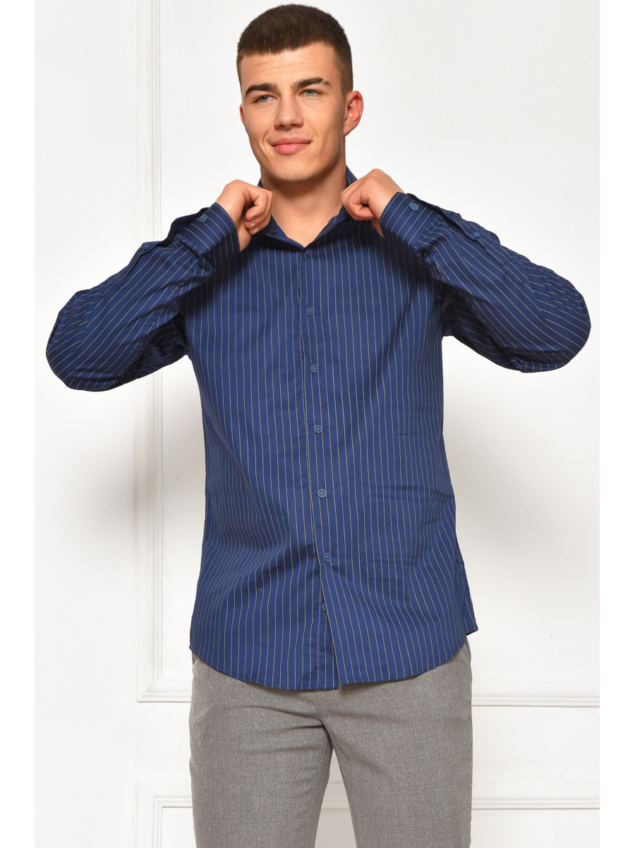 Сорочка чоловіча однотонна темно-синього кольору з принтом SDK7407S 208216C