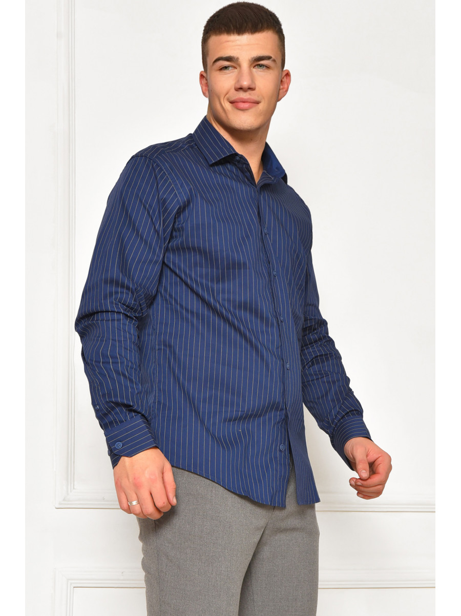 Сорочка чоловіча однотонна темно-синього кольору з принтом SDK7407S 208216C