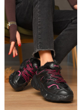 Кроссовки женские зима черного цвета на меху 655-105 208234C Кроссовки женские зима черного цвета на меху 655-105 208234C