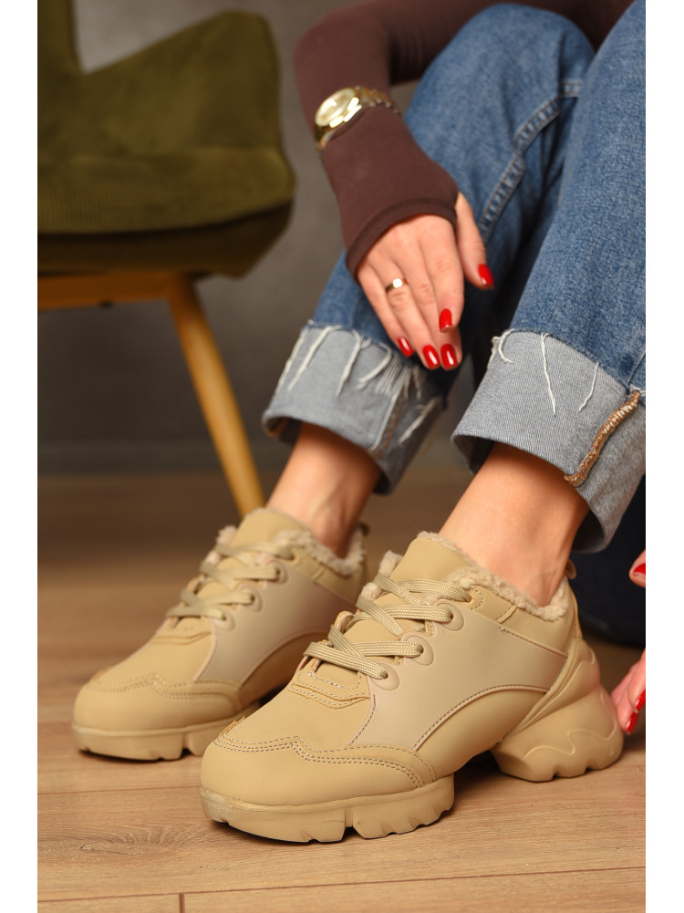 Кросівки жіночі зима бежевого кольору на хутрі 169-2 208239C