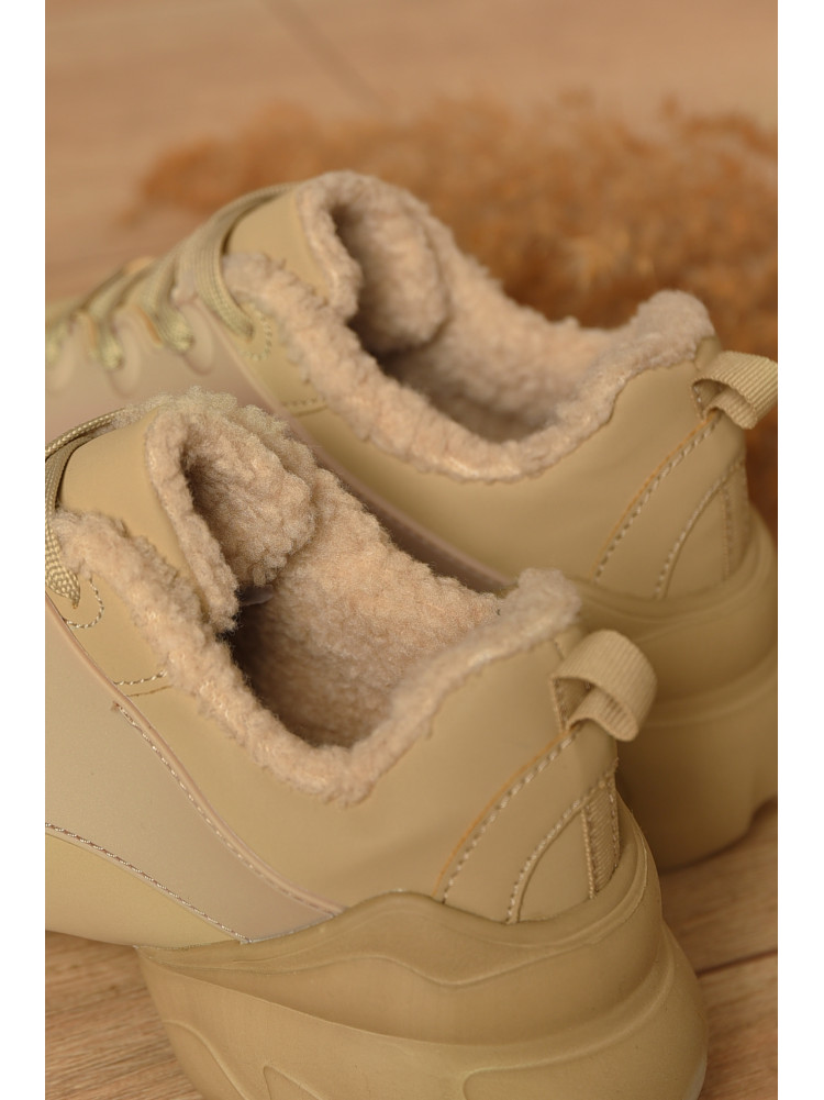 Кросівки жіночі зима бежевого кольору на хутрі 169-2 208239C