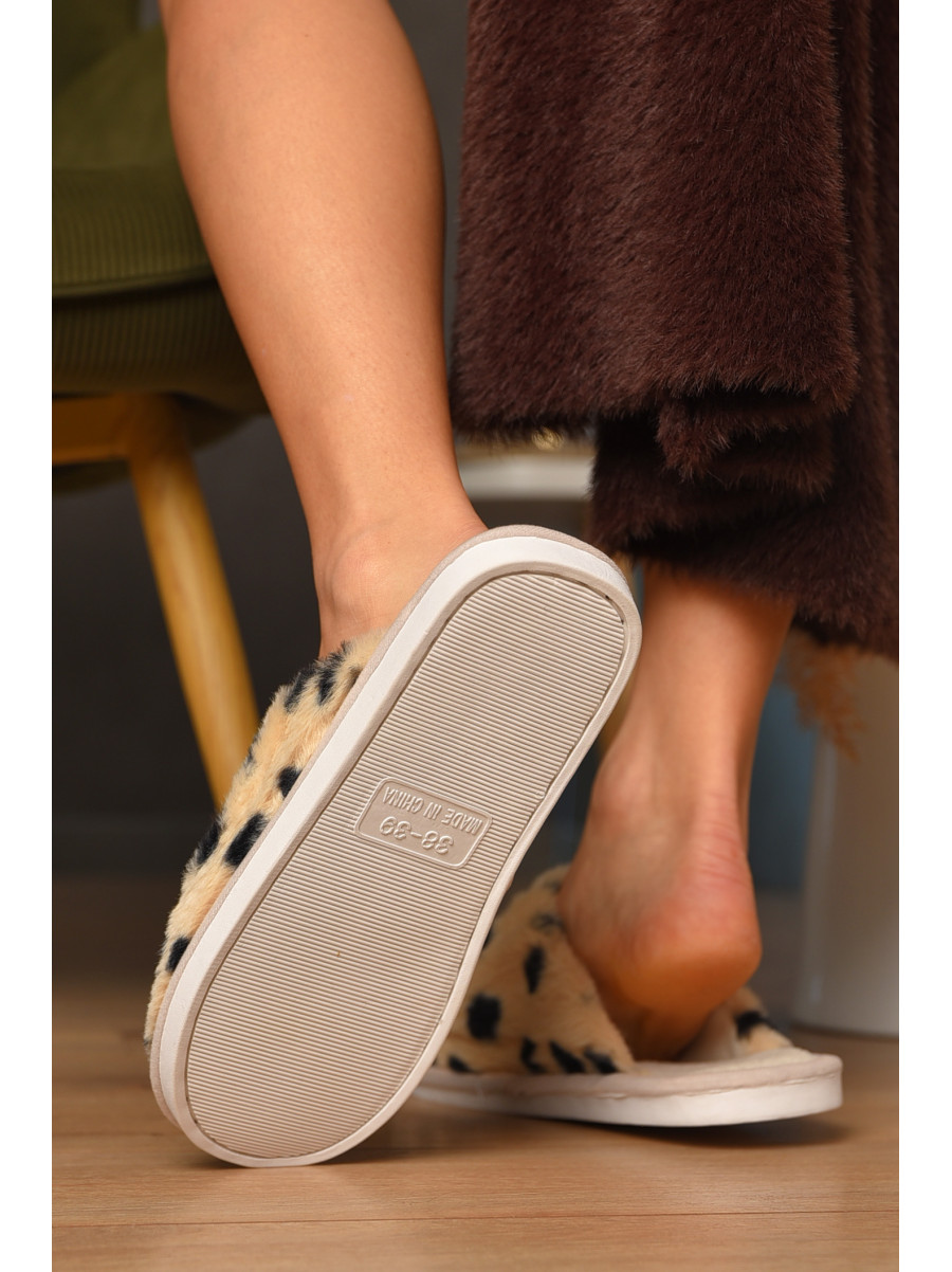 Тапочки домашние женские меховые бежевого цвета L-781 208246C