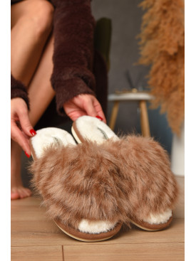 Тапочки домашние женские меховые коричневого цвета MD-9682 208251C