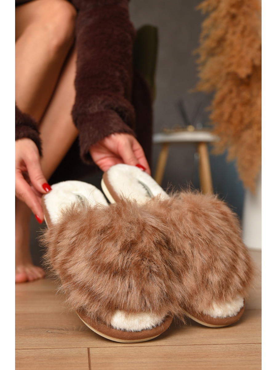 Тапочки домашние женские меховые коричневого цвета MD-9682 208251C