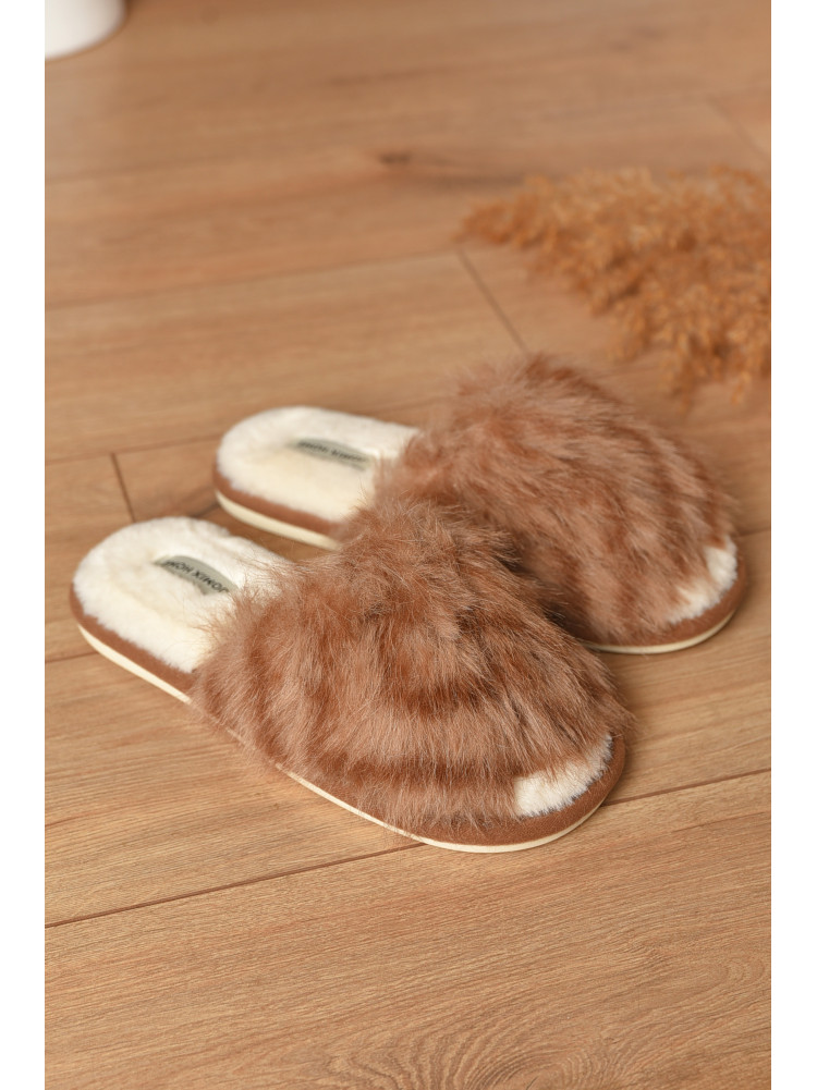 Тапочки домашние женские меховые коричневого цвета MD-9682 208251C