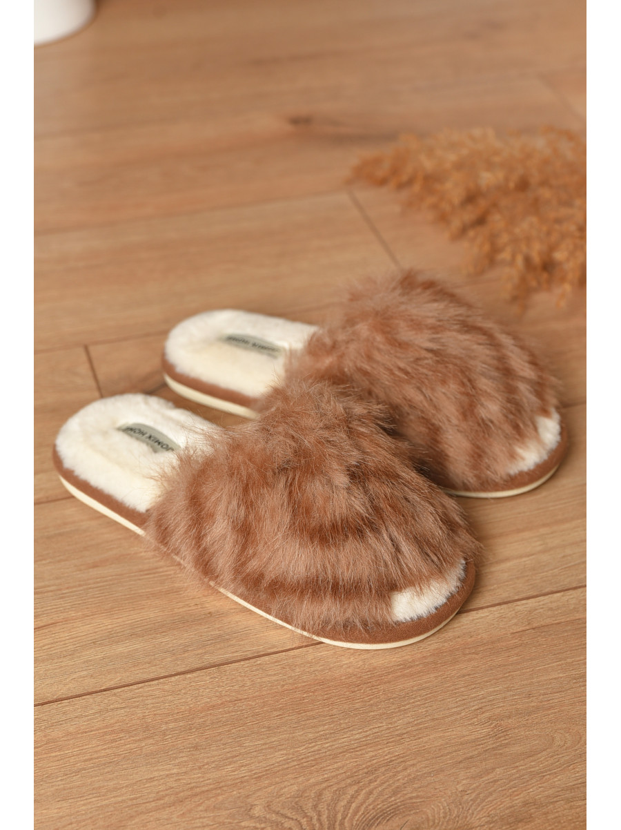 Тапочки домашние женские меховые коричневого цвета MD-9682 208251C