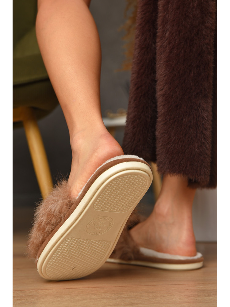 Тапочки домашние женские меховые коричневого цвета MD-9682 208251C