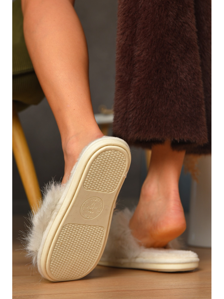 Тапочки домашние женские меховые бежевого цвета MD-9682 208252C