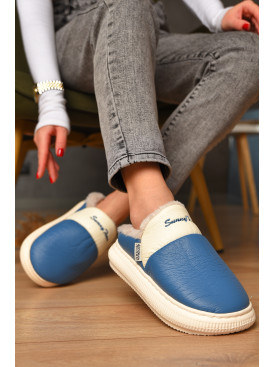 Капці домашні жіночі на хутрі синього кольору 5810-1 208256C