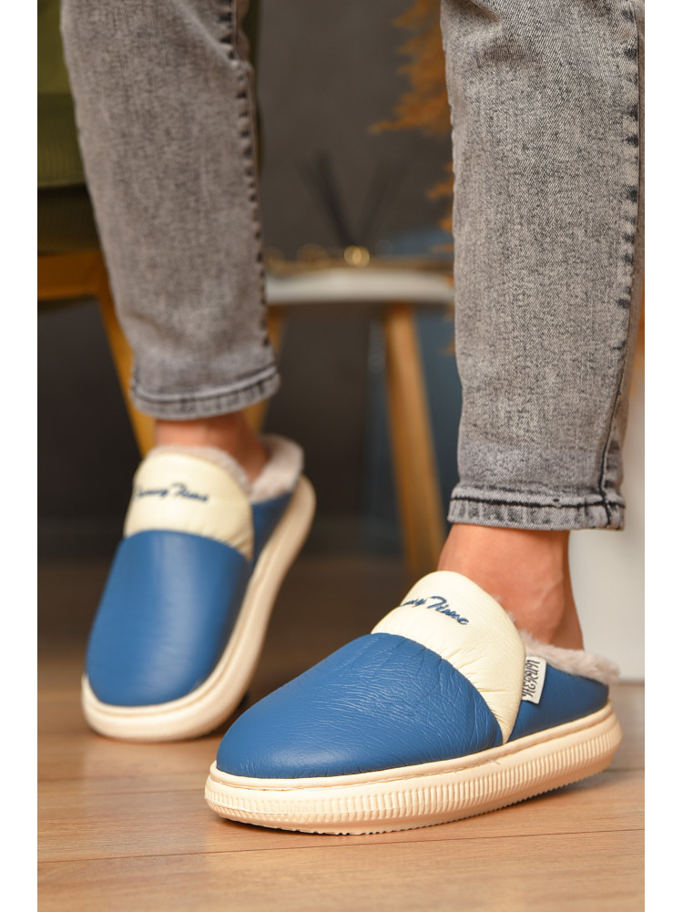 Капці домашні жіночі на хутрі синього кольору 5810-1 208256C