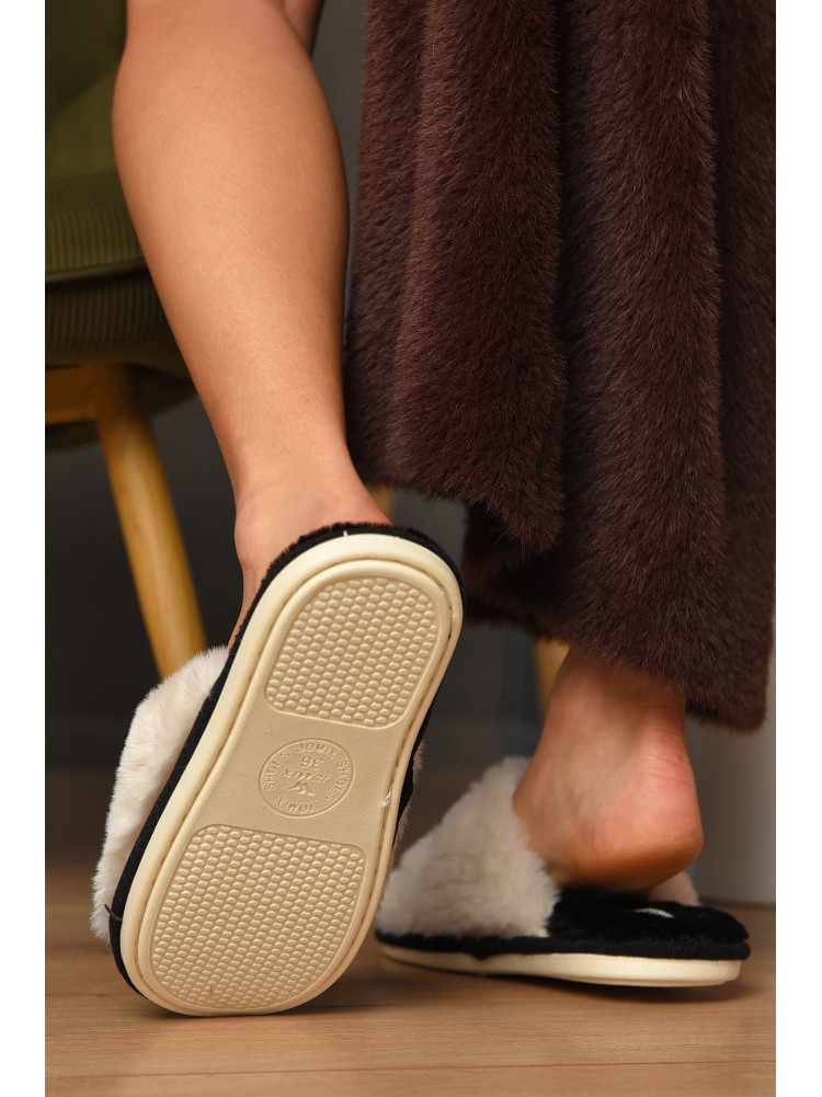 Тапочки домашние женские меховые черного цвета MD-9685 208263C