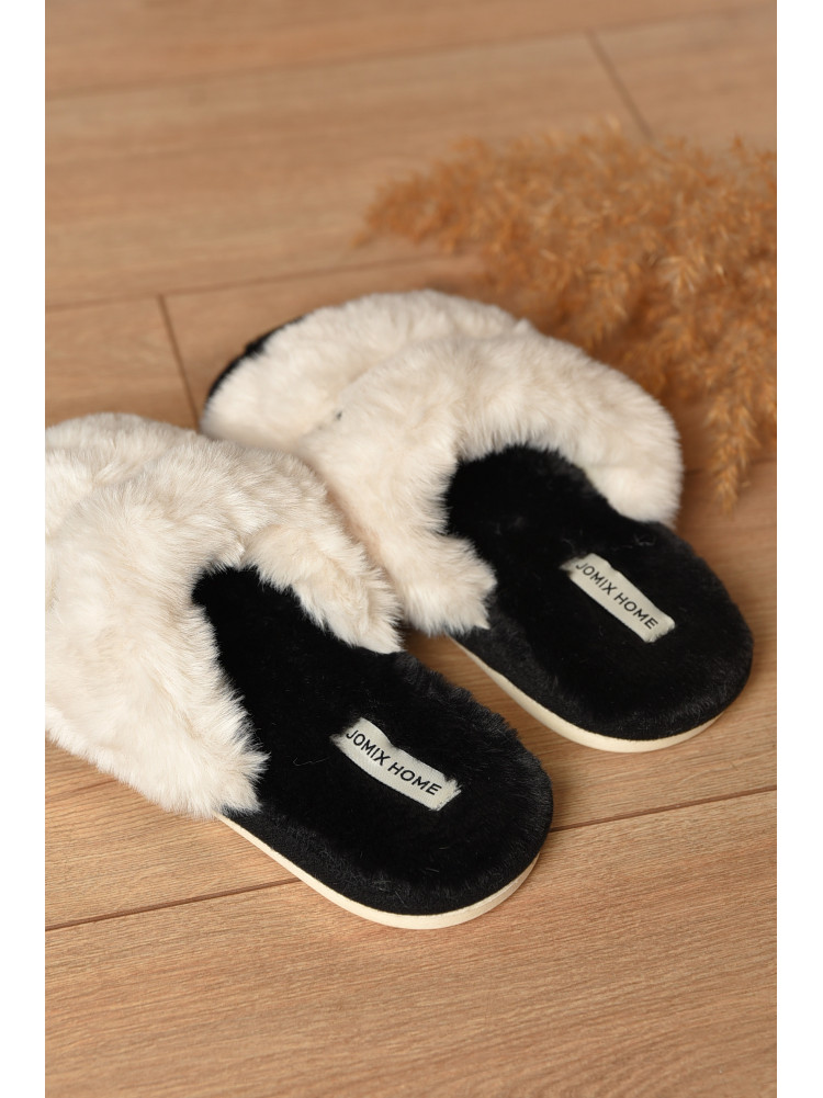 Тапочки домашние женские меховые черного цвета MD-9685 208263C
