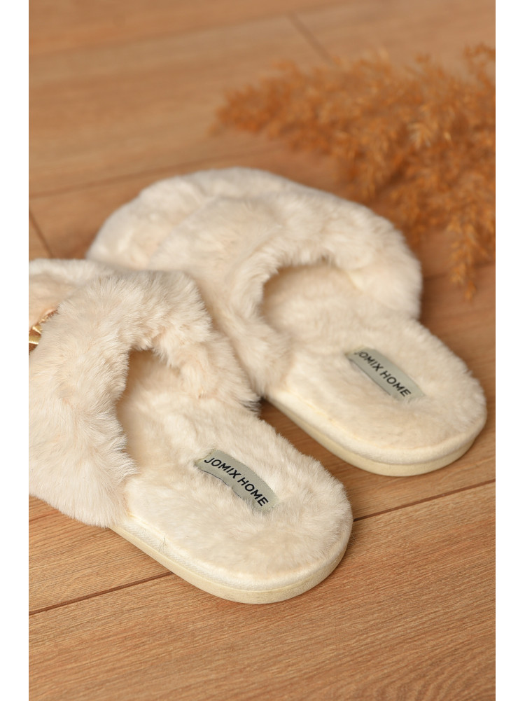 Тапочки домашние женские меховые молочного цвета MD-9685 208266C