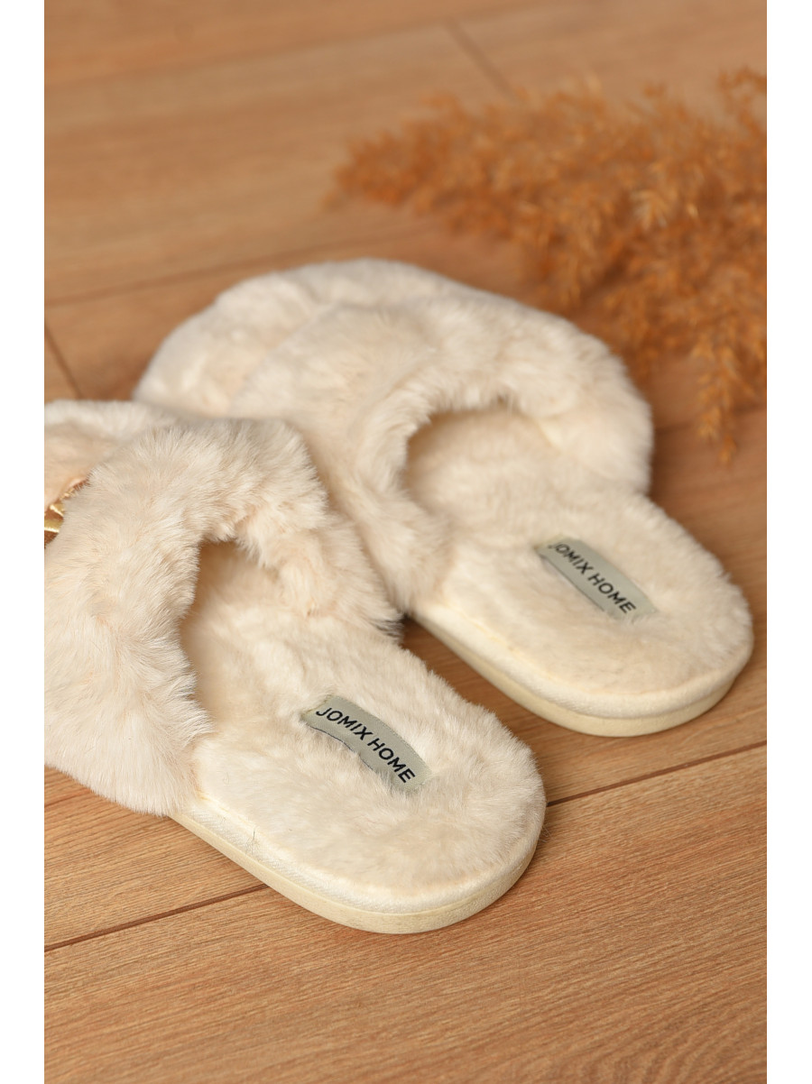 Тапочки домашние женские меховые молочного цвета MD-9685 208266C