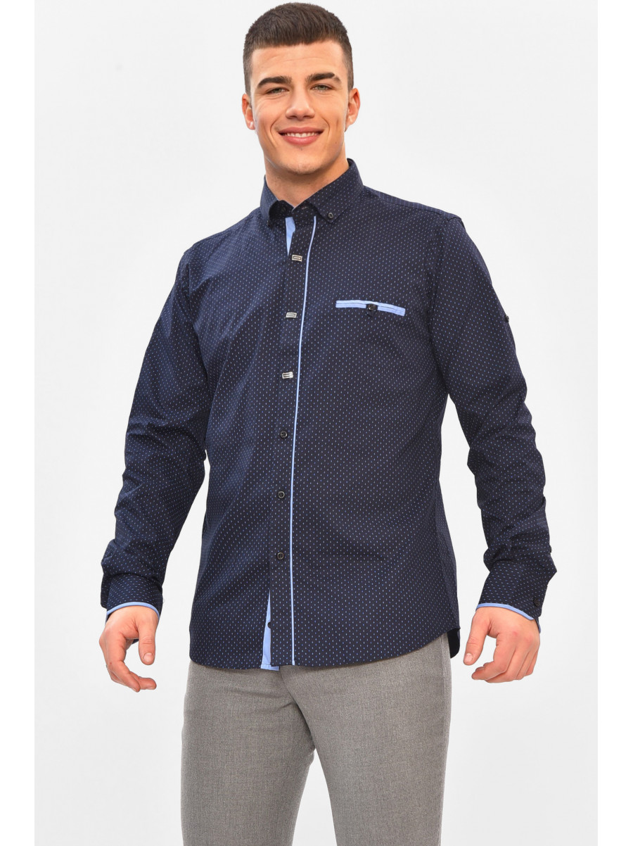 Сорочка чоловіча темно-синього кольору з принтом 1850 208270C