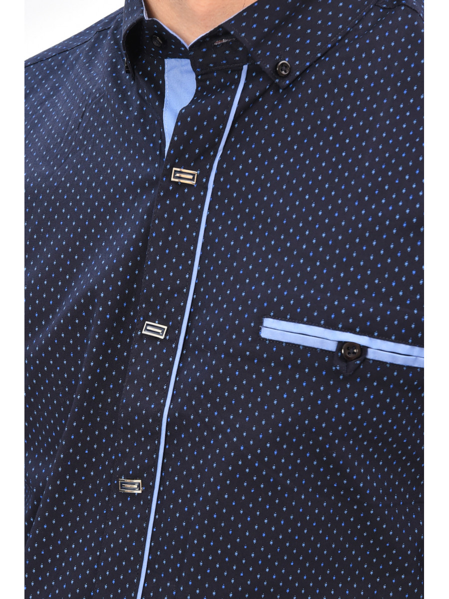 Сорочка чоловіча темно-синього кольору з принтом 1850 208270C