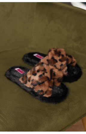 Тапочки домашние женские меховые коричневого цвета А8142 208271C Тапочки домашние женские меховые коричневого цвета А8142 208271C