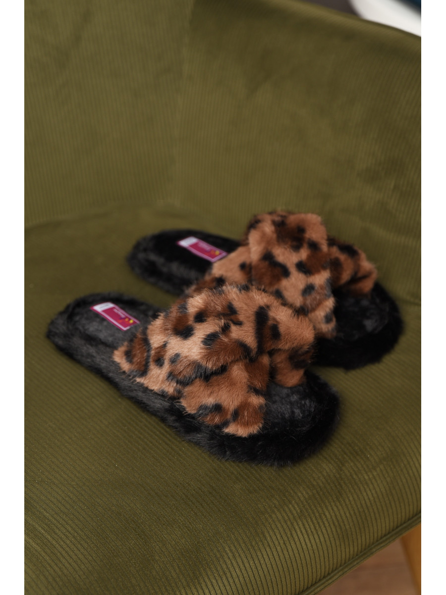 Тапочки домашние женские меховые коричневого цвета А8142 208271C