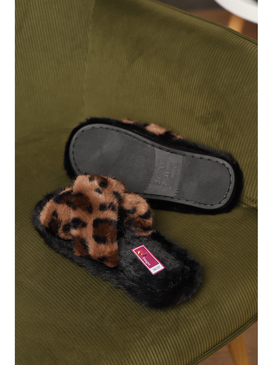 Тапочки домашние женские меховые коричневого цвета А8142 208271C