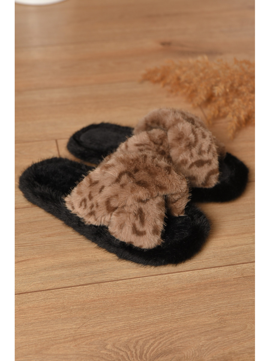Тапочки домашние женские меховые светло-коричневого цвета А8142 208272C