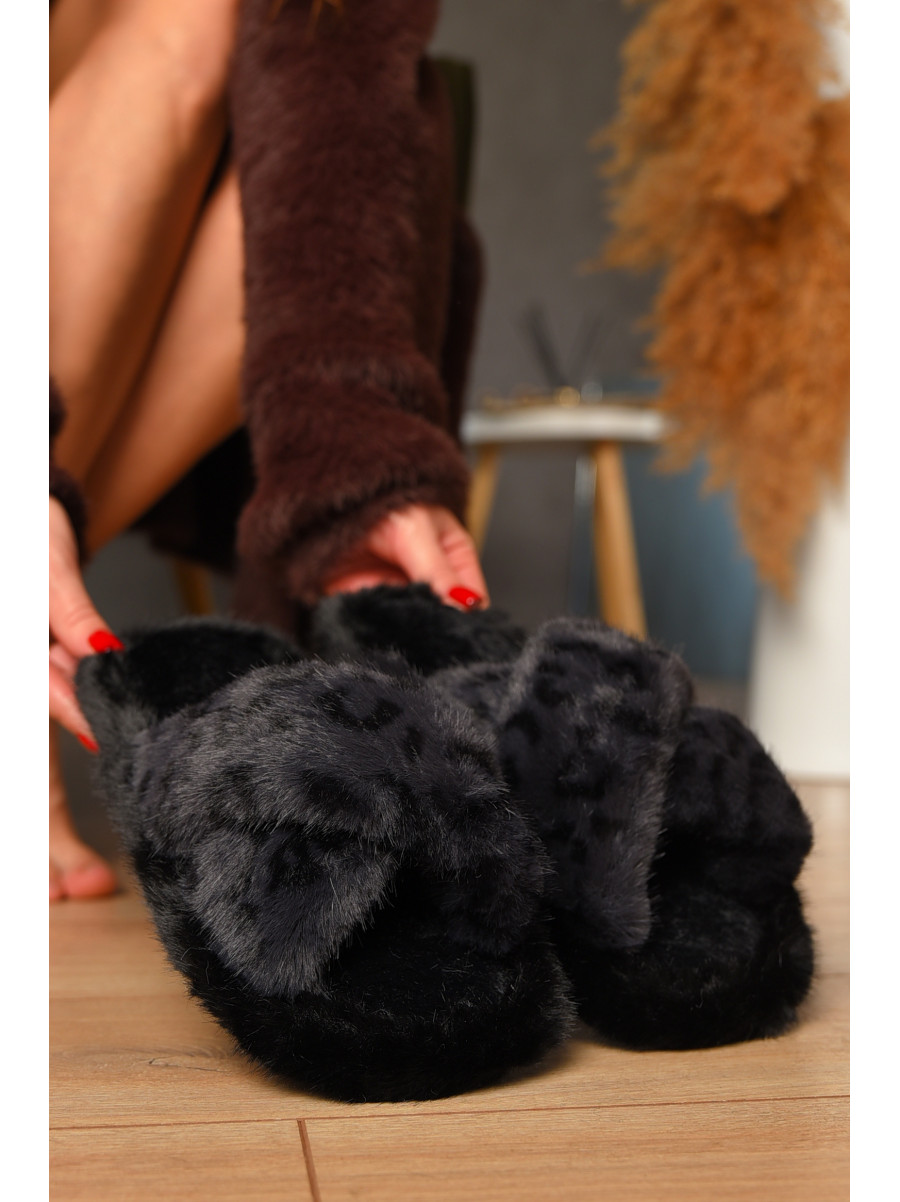 Тапочки домашние женские меховые черного цвета А8142 208273C